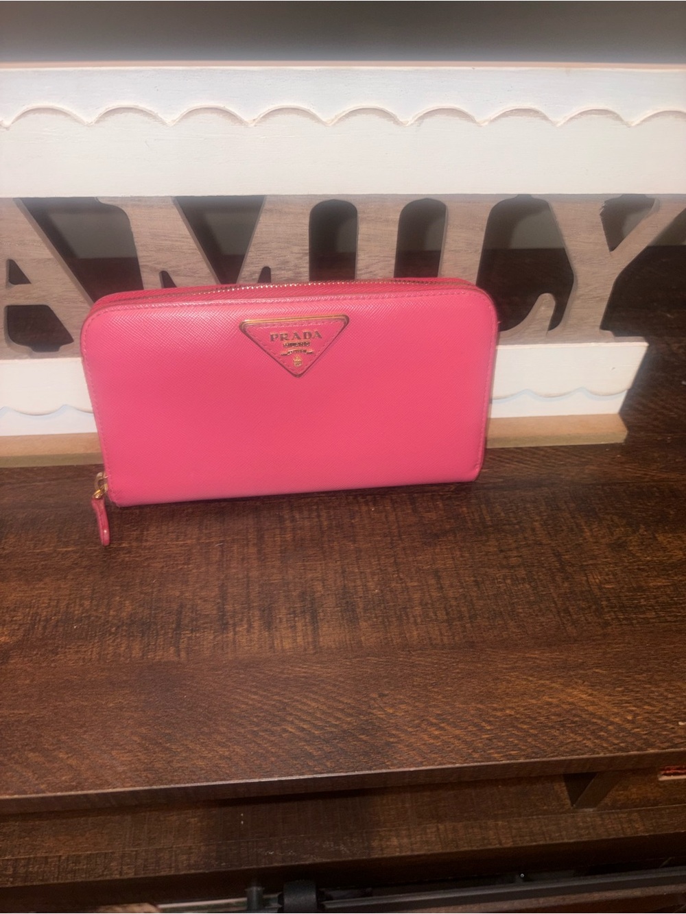 Prada Hot Pink Saffiano Zip-Around Wallet